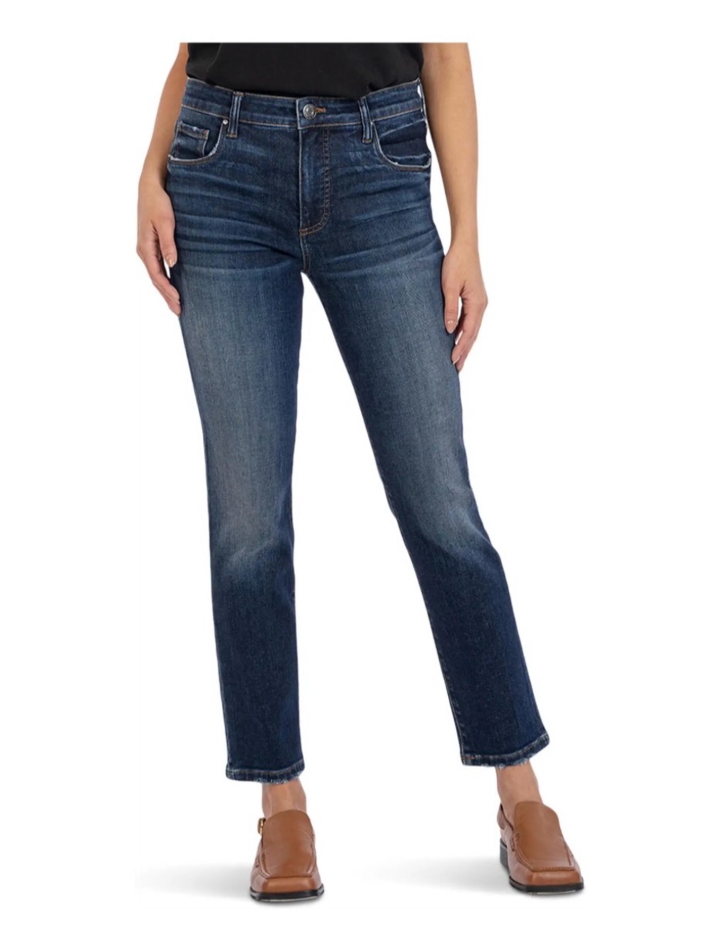 Kut from the Kloth Mid-Rise Straight-Leg Dark Blue Jeans